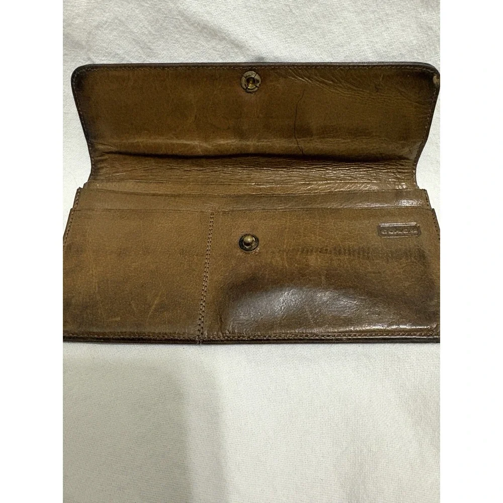 Vintage Coach Brown Leather Envelope Wallet Gold Snap Card Holder